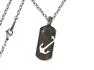 Pánský náhrdelník Černá Známka s kotvou Typ řetízku: Řetízek chirurgická ocel 55 cm x 0,25 cm