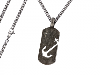 Pánský náhrdelník Černá Známka s kotvou Typ řetízku: Řetízek chirurgická ocel 55 cm x 0,3 cm zakulacený