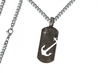 Pánský náhrdelník Černá Známka s kotvou Typ řetízku: Řetízek chirurgická ocel 55 cm x 0,35 cm plochý