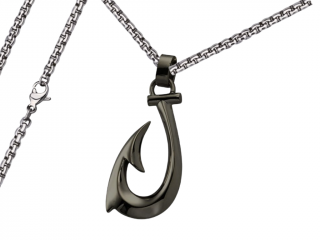 Pánský náhrdelník Rybářský háček černý Typ řetízku: Řetízek chirurgická ocel 55 cm x 0,3 cm zakulacený