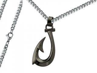 Pánský náhrdelník Rybářský háček černý Typ řetízku: Řetízek chirurgická ocel 55 cm x 0,35 cm plochý