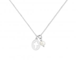 Řetízek Křížek & sladkovodní perla stříbro 925