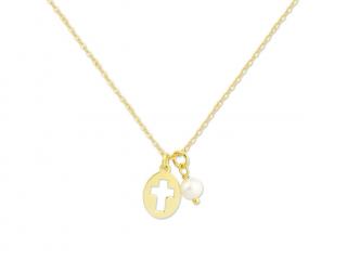 Řetízek Křížek zlatý & sladkovodní perla stříbro 925