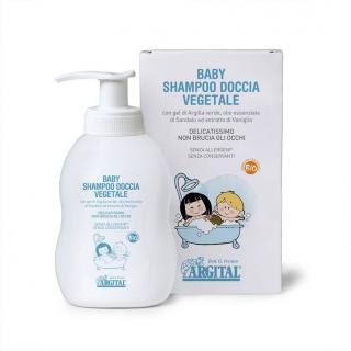 ARGITAL Baby hypoalergenní sprchový šampon - 250 ml. (Jemňoučký dětský sprchový šampon na mytí těla i na vlásky, hypoalergenní. S gelem ze zeleného jílu a violkou trojbarevnou. Vhodný i pro dospělé s citlivou pletí.)