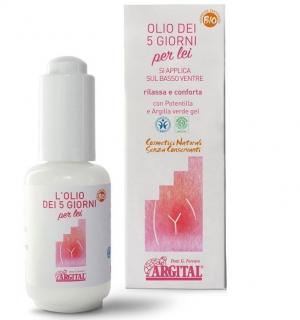 ARGITAL Olej pro 5 dní ženy, s mochnou a zeleným jílem - 30 ml. (Pro úlevu a pohodlí ženy během menstruace. Pomáhá uvolňovat fyzické a psychické napětí, zmírňuje bolesti a otoky podbřišku. S gelem ze zeleného jílu, mochnou, hluchavkou, šalvějí, přesličkou