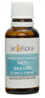 AROFLORA Směs bio éterických olejů ANTI ODÉR 30 ml. (Prvotřídní synergická směs bio éterických olejů. Tonizační a stimulující, je ideální směsí proti pachům tabáku a zvířat. Synergie éterických olejů 100% čisté a přírodní čištění.)