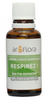 AROFLORA Směs bio éterických olejů RESPIRAČNÍ 30 ml. (Prvotřídní synergická směs bio éterických olejů. Směs určená pro pohodlné dýchání a osvěžující vůni. Ideální směs pro boj proti zimním chorobám.)