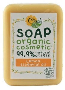 CIGALE BIO Mýdlo s citronovým esenciálním olejem 100 gr. (Rostlinné BIO mýdlo s esenciálním olejem z citronů.)