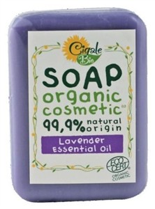 CIGALE BIO Mýdlo s levandulovým esenciálním olejem 100 gr. (Rostlinné BIO mýdlo s esenciálním olejem z levandule.)