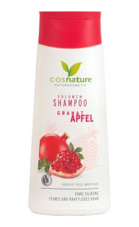 COSNATURE Šampon na objem Granátové jablko 200 ml. (Dodává vitalitu a objem. Vlasy jsou hydratované a vlasové kořínky jsou posíleny. Pro potřeby suchých a poškozených vlasů.)