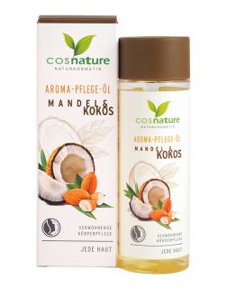 COSNATURE Tělový olej Mandle a Kokos 100 ml. (Vyvážená směs vybraných přírodních olejů, jako je avokádový olej, jojobový a slunečnicový olej, vyživuje pokožku a zanechává ji jemnou a vláčnou.  Uklidňující extrakt měsíčku pomáhá pokožce zotavit se a uvolni
