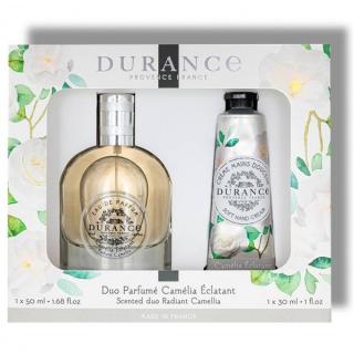 DURANCE Box Kamélia - 1 ks (SET Kamélia - Parfémovaná voda 50 ml a krém na ruce 30 ml. Parfémovaná voda  vás přenese do srdce květinové a pudrové vůně evokující elegantní kamélii, které dominuje kytice bílých květů (jasmín, tuberóza, lilie) na lůžku s)