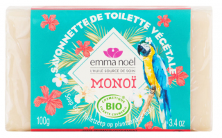 EMMA NOËL Mýdlo rostlinné Monoi 100 gr. (100% rostlinné, tradiční francouzské mýdlo v bio kvalitě. Vytváří jemnou pěnu, která šetrně umyje a provoní vaši pokožku. Můžete ho používat na mytí celého těla. S úžasnou vůní monoi - tahitské gardénie)