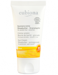 EUBIONA Sun Opalovací krém 30 LSF/SPF - 50 ml. (Voděodolný, nemastný. Bambucké máslo a výtažky z granátového jablka.)