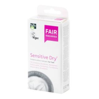 FAIR SQUARED Kondom Sensitive dry 10 ks (Kondomy sensitive dry představují pohodlnou a účinnou ochranu před pohlavními chorobami i nechtěným těhotenstvím. Kondomy jsou fair trade, veganské, z přírodního latexu. Nejsou parfemované a jsou bez příchuti.)