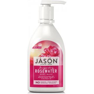 JASON Gel sprchový Růže - 887 ml. (S obsahem růžové vody, heřmánku, se slunečnicovým olejem, olejem z meruňkových jader. Bohatě pěnící sprchový gel je vhodný i jako pěna do koupele. Obsahuje růžovou vodu a výtažek z heřmánku. Spolu se slunečnicovým a)