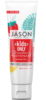 JASON Kids Only Zubní pasta pro děti jahoda 119 gr. (Zubní pasta se svěží jahodovou příchutí. Obsahuje certifikované bio složky, naopak je bez obsahu parabenů, umělých ochucovadel nebo sladidel. Zubní pasta pro vaše nejmenší s jednoduchým složením na)