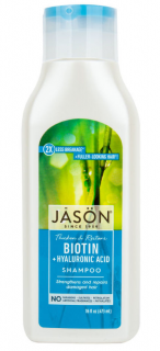 JASON Šampon Biotin 473 ml. (Posilňující a obnovující šampon regeneruje poškozené vlasy a vlasové konečky. Posilující šampon na vlasy. S rostlinným proteinem, ženšenem a heřmánkem. Jemně myje suché vlasy a pomáhá ulevit suché a svědící vlasové pokožce.)