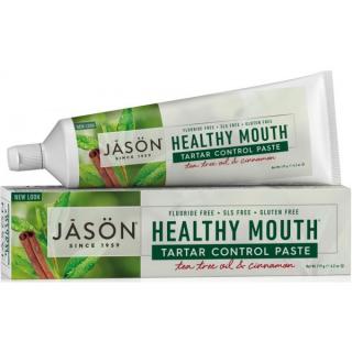 JASON Zubní pasta Healthy Mouth - 125 gr. (Grep a čajovník. Zubní pasta s olejem z čajovníku a skořicí. Při pravidelném používání efektivně brání tvorbě plaku a zubního kazu. Bez fluoridů, umělých sladidel či ochucovadel. Účinná kombinace extraktů z grepu