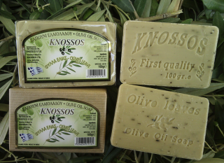 KNOSSOS Olivové mýdlo s olivovými listy 100 gr. (Přírodní mýdlo i pro citlivou pleť a děti)