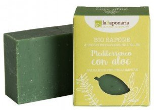 LASAPONARIA Olivové mýdlo středomořské bylinky a Aloe 100 gr. (Přírodní ručně vyráběné z panenského olivového oleje. Peelingové, regenerační a tónující)