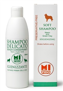 MI FIDO Antiparazitní BIO šampon pro psy 250 ml. (Pro důkladné ale šetrné mytí psí pokožky a srsti. Vhodný i na citlivou, červenající pokožku a při dermatitidách. Odpuzuje blechy a klíšťata. Se zeleným jílem, extraktem z echinacey, esenciálními oleji z)