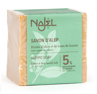 NAJEL Syrské mýdlo z Aleppo 5% - 190 gr. (Aleppské mýdlo ze Sýrie. Pro všechny typy pleti. Na obličej, tělo a vlasy)