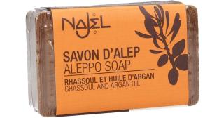 NAJEL Syrské mýdlo z Aleppo Arganový olej a Rhassoul Jíl 12% - 100 gr. (Aleppské mýdlo ze Sýrie. Lesk kůže. Užijte si regenerační a anti-stárnoucí účinky arganového oleje spojené s čisticími vlastnostmi rhassoulu v tomto mýdle Aleppo a najděte zářivou a)