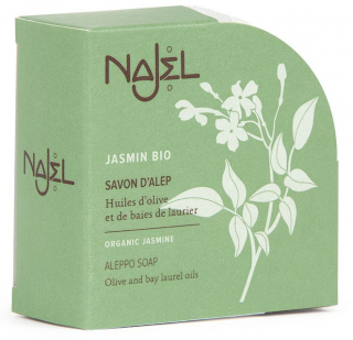 NAJEL Syrské mýdlo z Aleppo Jasmín 12% - 100 gr. (Aleppské mýdlo ze Sýrie. Mýdlo pomůže udržet krásu pokožky a vůně jasmínu poskytne dobrý pocit a uvolnění. Jasmín se používá ke zlepšení nálady a snížení nervového napětí. Zpomaluje účinky stárnutí.)
