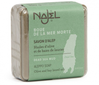 NAJEL Syrské mýdlo z Aleppo s bahnem Mrtvého moře 12% - 100 gr. (Aleppské mýdlo ze Sýrie. S vysokou koncentrací minerálů má uklidňující a obnovující vlastnosti na pokožku. Uklidňuje pH pokožky, odstranění všech toxinů. Mýdlo neucpává póry a pomáhá se zbav