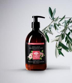 OLIVE  MOI Tekuté mýdlo Aleppo Růže 100 % - 500 ml. (Tekuté Bio mýdlo z Aleppo. Vhodné i na sprchování.)