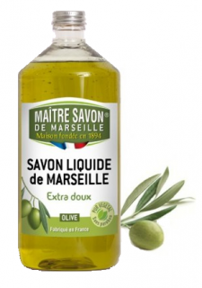 SAVON DE MARSEILLE Tekuté Marseilské mýdlo olivové 1 L. (Tekuté mýdlo marseille vyrobeno ze 100% rostlinných olejů, NÁHRADNI NÁPLŇ)