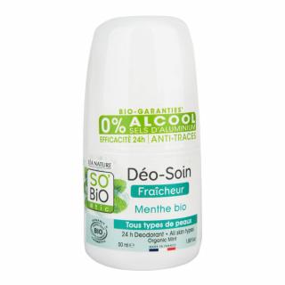 SO´BIO étic Deodorant přírodní 24h osvěžující s mátou 50 ml. (Deodorant s celodenní účinností pro všechny typy pokožky. Neutralizuje zápach i díky speciálním probiotikům. Jemné složení s bio mátou a aloe vera.)