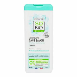 SO´BIO étic Gel sprchový BEZ MÝDLA s lotosovým květem 650 ml. (Pro potřeby suché a citlivé pokožky. Díky složení bez sulfátů citlivě čistí a chrání pokožku před vysoušením během mytí. Obsahuje organický lotosový květ uznávaný pro své změkčující a)