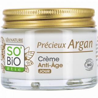 SO´BIO étic Krém denní Anti age Precieux argan 50 ml. (Pro zralou pleť. S obsahem bio arganového oleje, heřmánkové květové vody, včelí mateří kašičky. )