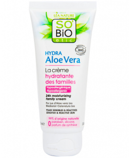 SO´BIO étic Krém hydratační hypoalergenní Hydra Aloe Vera 100 ml. (Pro citlivou a reaktivní pokožku. S obsahem čisté aloe vera šťávy bisabololu a měsíčku. Všestranný krém pro 24hodinové použití.)