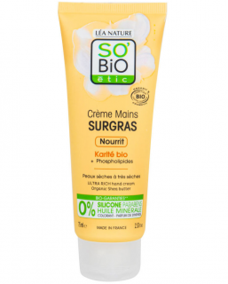 SO´BIO étic Krém na ruce Ultra výživný s máslem karité 75 ml. (Krém pro intenzivní výživu a ochranu vašich ruku. Ač je krém výživný, perfektně se vstřebá a ruce jsou okamžitě hladké bez mastného filmu. Krém je určen pro suchou až extra suchou pokožku.)
