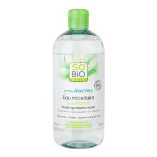 SO´BIO étic Micelární voda Aloe Vera čistící se zinkem a citrusy 500 ml. (S BIO aloe vera, zinkem a BIO citrusy. Pro smíšenou až mastnou pleť. Odličuje, čistí, odstraňuje přebytečný kožní maz. Dermatologicky testováno.)