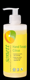 SONETT Tekuté mýdlo Citrus - 300 ml. (Jemné tekuté mýdlo na mytí rukou s příjemnou vůní citrusů. S BIO éterickými oleji z citrusů, myrhy a damascenské růže.)