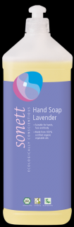 SONETT Tekuté mýdlo Levandule - 1L. (Jemné tekuté mýdlo na mytí rukou s příjemnou vůní Levandulí. S BIO éterickými oleji z levandule, myrhy a damascenské růže.)