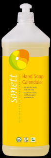 SONETT Tekuté mýdlo Měsíček - 1L. (Jemné tekuté mýdlo na mytí rukou s příjemnou vůní měsíčku. S BIO éterickými oleji z měsíčku, cedru, litsei, pomeranče, grapefruitu, muškátu a pelargonie.)