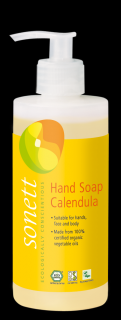 SONETT Tekuté mýdlo Měsíček - 300 ml. (Jemné tekuté mýdlo na mytí rukou s příjemnou vůní měsíčku. S BIO éterickými oleji z měsíčku, cedru, litsei, pomeranče, grapefruitu, muškátu a pelargonie.)