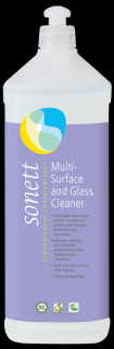 SONETT Univerzální čistič na povrchy a sklo 1L  (Účinný ekologický prostředek na čištění skel a hladkých ploch - Důkladně čistí skleněné tabule, zrcadla, nábytek a věci z nerezové oceli - koupelnové baterie, bez zanechání pruhů a šmouh. Dodá příjemnou vůn