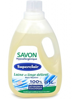 SUPERCLAIR Hypoalergenní prací gel na vlnu a jemné prádlo 1 L (Pro praní v pračce i na ruční praní. Hypoalergenní, neobsahuje parfémy, barviva ani konzervanty. Dermatologicky testováno.)