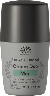 URTEKRAM Deodorant MEN Baobab - 50 ml. (Kuličkový deodorant MEN s Aloe verou a Baobabem je bohatý na vitamíny a antioxidanty a je vhodný i pro citlivou pokožku podpaží. Výtažky z z baobabu a lékořice, které působí proti nadměrnému pocení. S jemnou dřevito