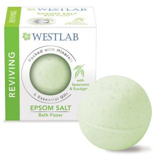 WESTLAB Bath fizzer Epsom uklidňující 150 gr. (Obsahuje minerály, epsomskou sůl (síran hořečnatý - hořčík) a esenciální oleje osvěžující vůně máty a eukalyptu aktivuje vaše čichové buňky a navozuje příjemný pocit uklidnění. Oříškové, eukalyptové a mandlov