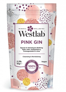 WESTLAB Koupelová relaxační sůl Pink Gin 1 Kg (Perfektní k povzbuzení a voňavá koupel k oživení a osvěžení. Čistící Epsom a himálajské soli, s jalovcem, granátovým jablkem a limetkou.)