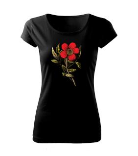 Červený květ - půvabné retro tričko Pánské/Dámské: Dámské černé, Velikost: S