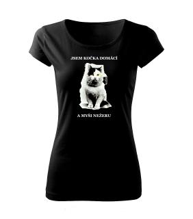 Kočka domácí - retro tričko s obrázkem kočky Pánské/Dámské: Dámské černé, Velikost: XXL