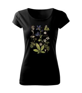 Orlíček obecný - květinové retro tričko Pánské/Dámské: Dámské černé, Velikost: L